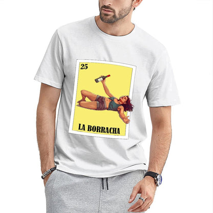 Inkmay Casual  Cotton T-shirt The Drunk Woman Holding Wine Bottle Unisex T-shirt