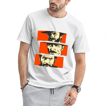 Inkmay Casual Cotton T-shirt Bold Orange Background With Face Prints Unisex T-shirtPocket Tee Relaxed T-Shirt