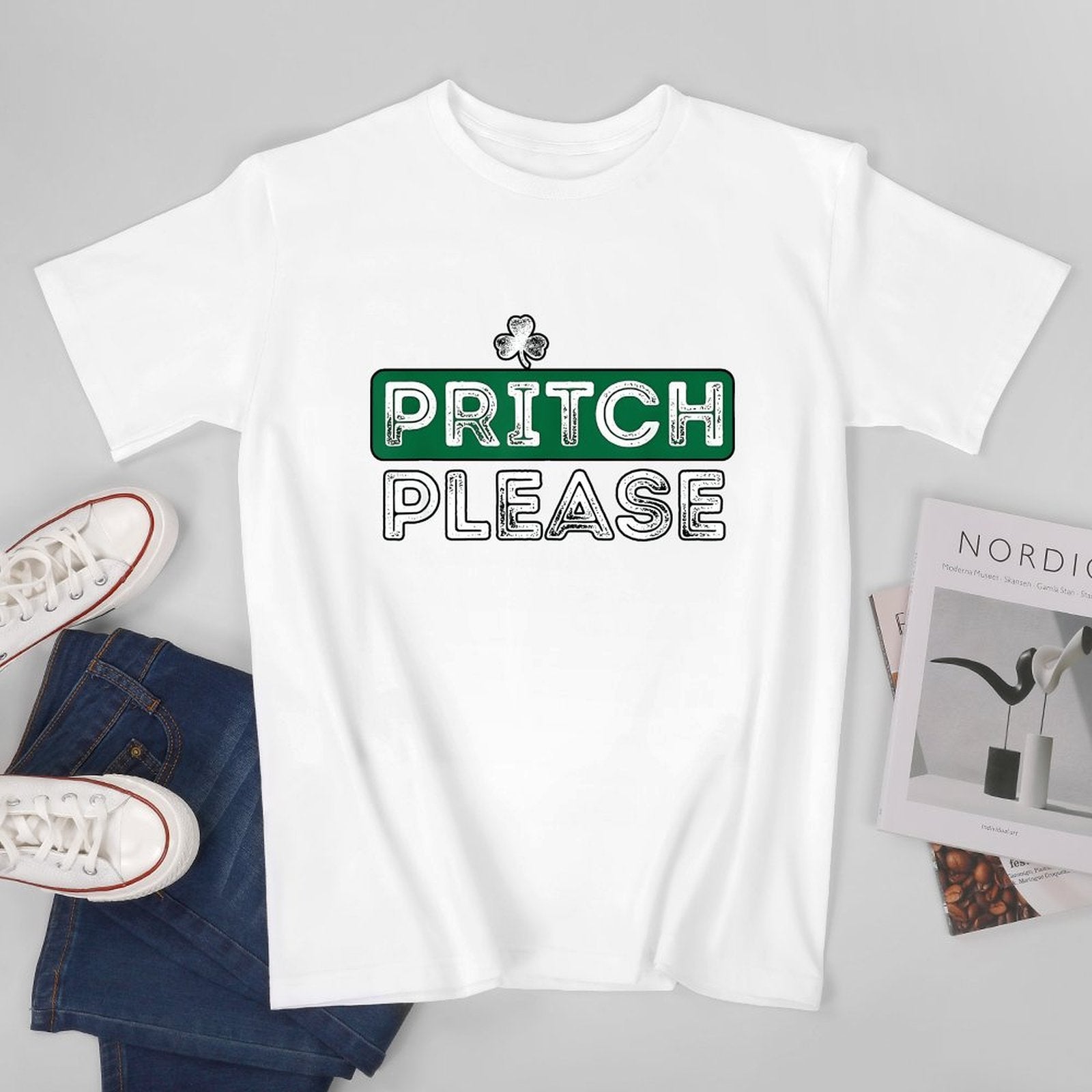 Inkmay Casual  Cotton T-shirt Green Background With White Text Pritch Unisex T-shirtWrinkle-Free TrueComfort T-Shirt