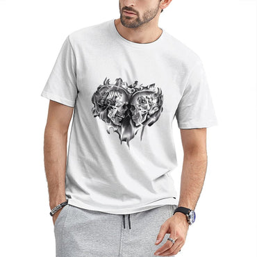 Inkmay Casual Cotton T-shirt Skull Flames Heart Design Art Print Unisex T-shirtSignature Weekend T-Shirt
