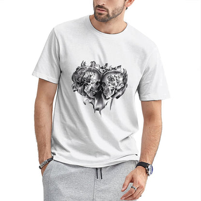 Inkmay Casual Cotton T-shirt Skull Flames Heart Design Art Print Unisex T-shirtSignature Weekend T-Shirt