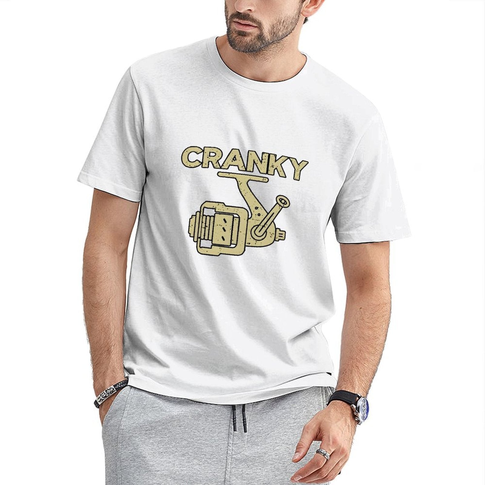 Inkmay Casual  Cotton T-shirt Fishing Reel Design With Cranky Text Unisex T-shirtChill Midweight T-Shirt
