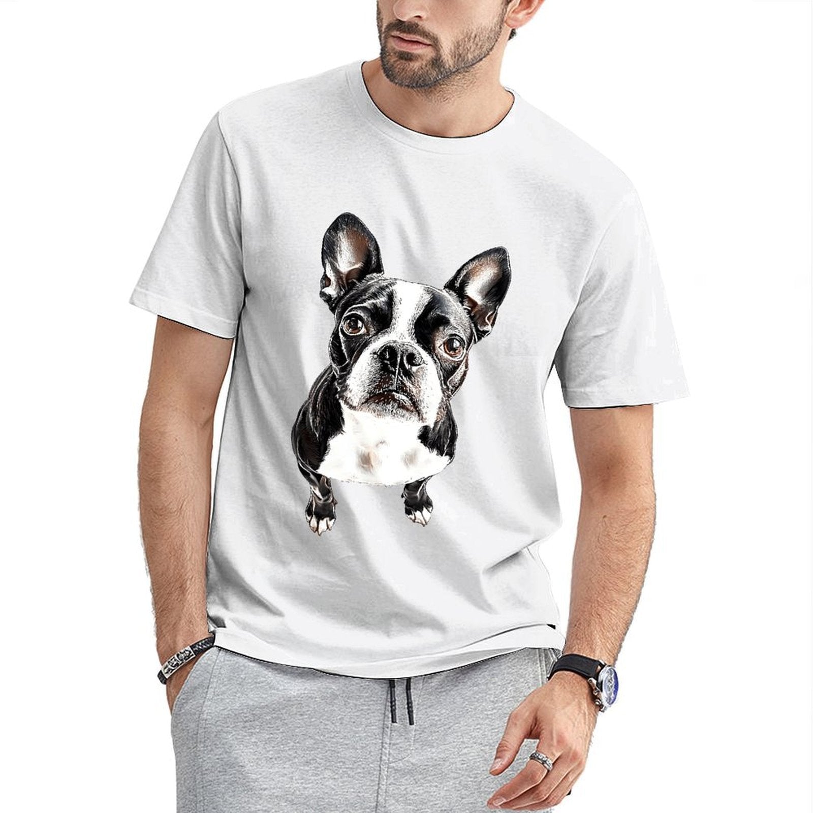 Inkmay Casual Cotton T-shirt Black And White Dog Pattern Print Unisex T-shirtEco / Sustainable SoftTouch T-Shirt