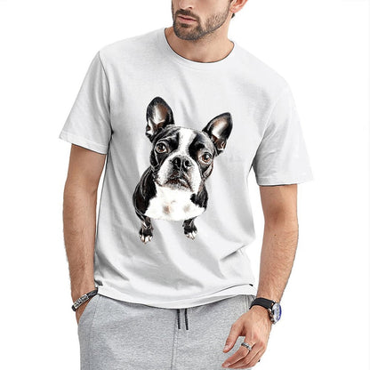 Inkmay Casual Cotton T-shirt Black And White Dog Pattern Print Unisex T-shirtEco / Sustainable SoftTouch T-Shirt