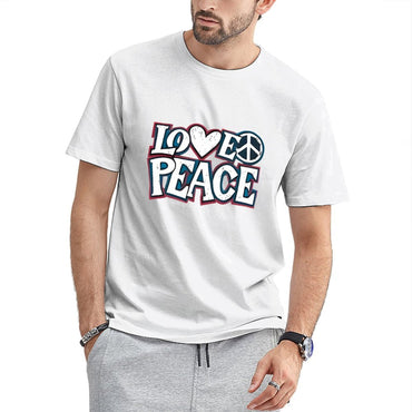 Inkmay Casual  Cotton T-shirt Love Peace Pattern Prints With Symbols Unisex T-shirtSimpleFit StreetStyle T-Shirt