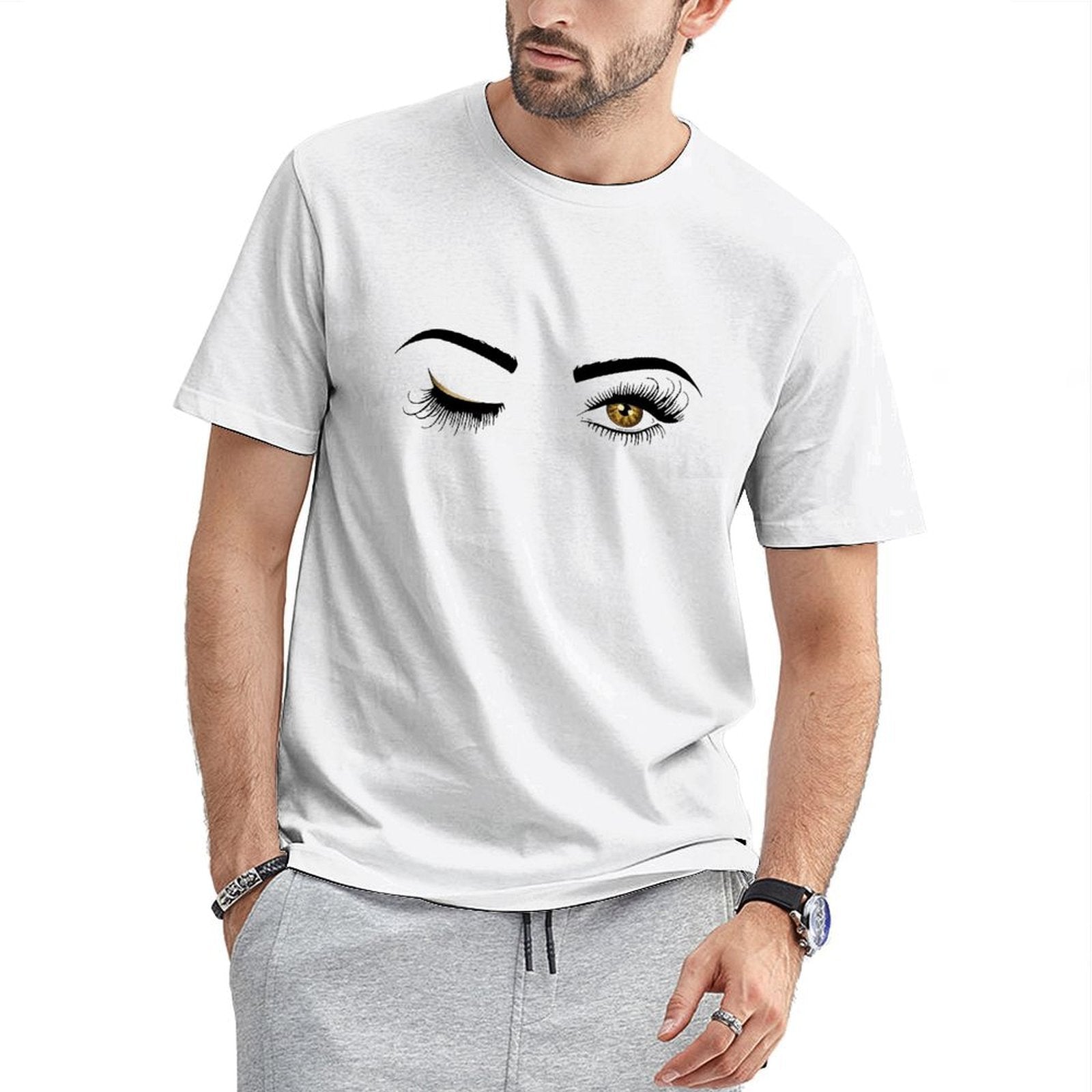 Inkmay Casual Cotton T-shirt Stylized Eyes With Long Eyelashes Unisex T-shirtEverydayWear Long Lasting T-Shirt