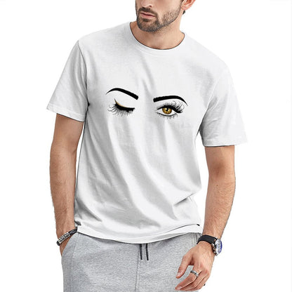 Inkmay Casual Cotton T-shirt Stylized Eyes With Long Eyelashes Unisex T-shirtEverydayWear Long Lasting T-Shirt