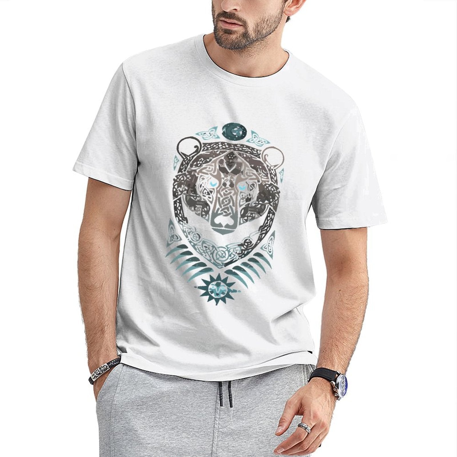 Inkmay Casual Cotton T-shirt Celtic Wolf Design With Intricate Patterns Unisex T-shirtPrint-Ready SoftTouch T-Shirt