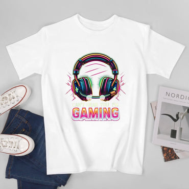 Inkmay Casual  Cotton T-shirt Gaming Headphones Neon Colors Bright Design Unisex T-shirtMoisture-Wicking Natural T-Shirt