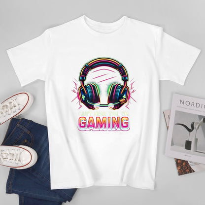 Inkmay Casual  Cotton T-shirt Gaming Headphones Neon Colors Bright Design Unisex T-shirtMoisture-Wicking Natural T-Shirt