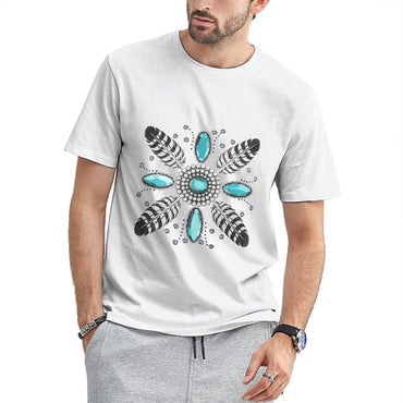 Inkmay Casual Cotton T-shirt Feather And Gemstone Pattern Design Artwork Unisex T-shirt