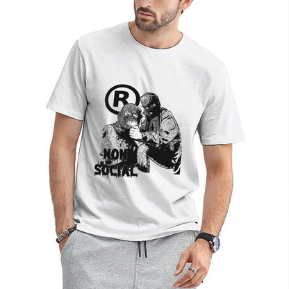 Inkmay Casual Cotton T-shirt Non Social Pattern Prints Art Design Unisex T-shirtClassicStyle ActiveWear T-Shirt
