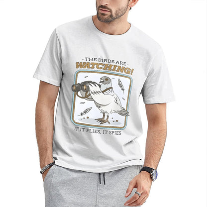 Inkmay Casual  Cotton T-shirt  Pigeon With Binoculars And Catchphrase Print Unisex T-shirtTrueComfort Shrink-Resistant T-Shirt