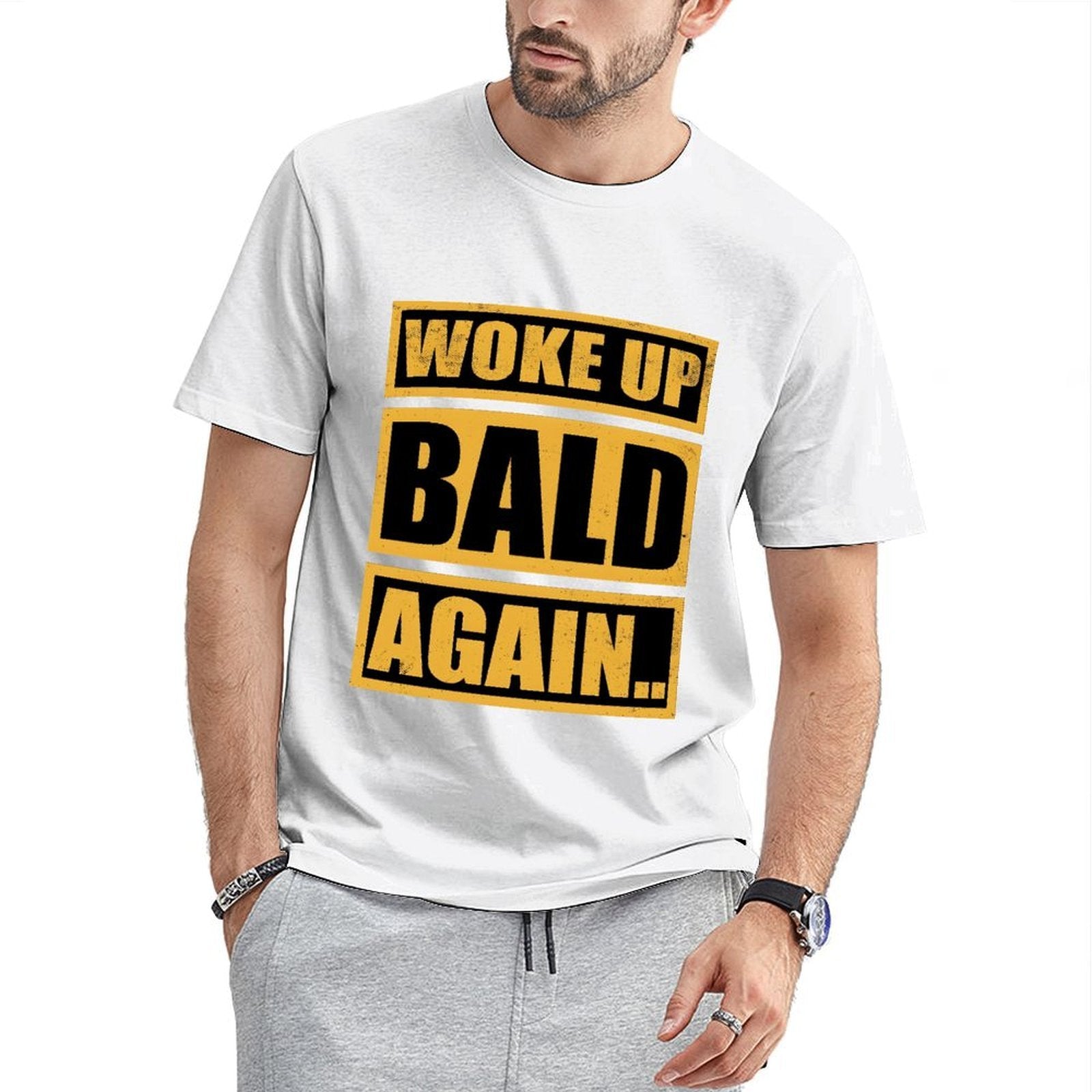 Inkmay Casual  Cotton T-shirt Woke Up Bald Again Print Design Unisex T-shirtPremium Recycled T-Shirt