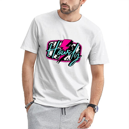 Inkmay Casual  Cotton T-shirt Howdy With Pink And Teal Splashes Unisex T-shirtClassic Bold T-Shirt