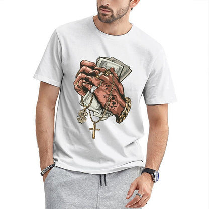 Inkmay Casual Cotton T-shirt Luxury Hands Holding Money And Jewelry Unisex T-shirtPremium Bold T-Shirt
