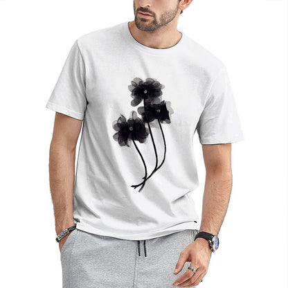Inkmay Casual Cotton T-shirt Elegant Black And White Floral Design Unisex T-shirtRecycled Urban T-Shirt