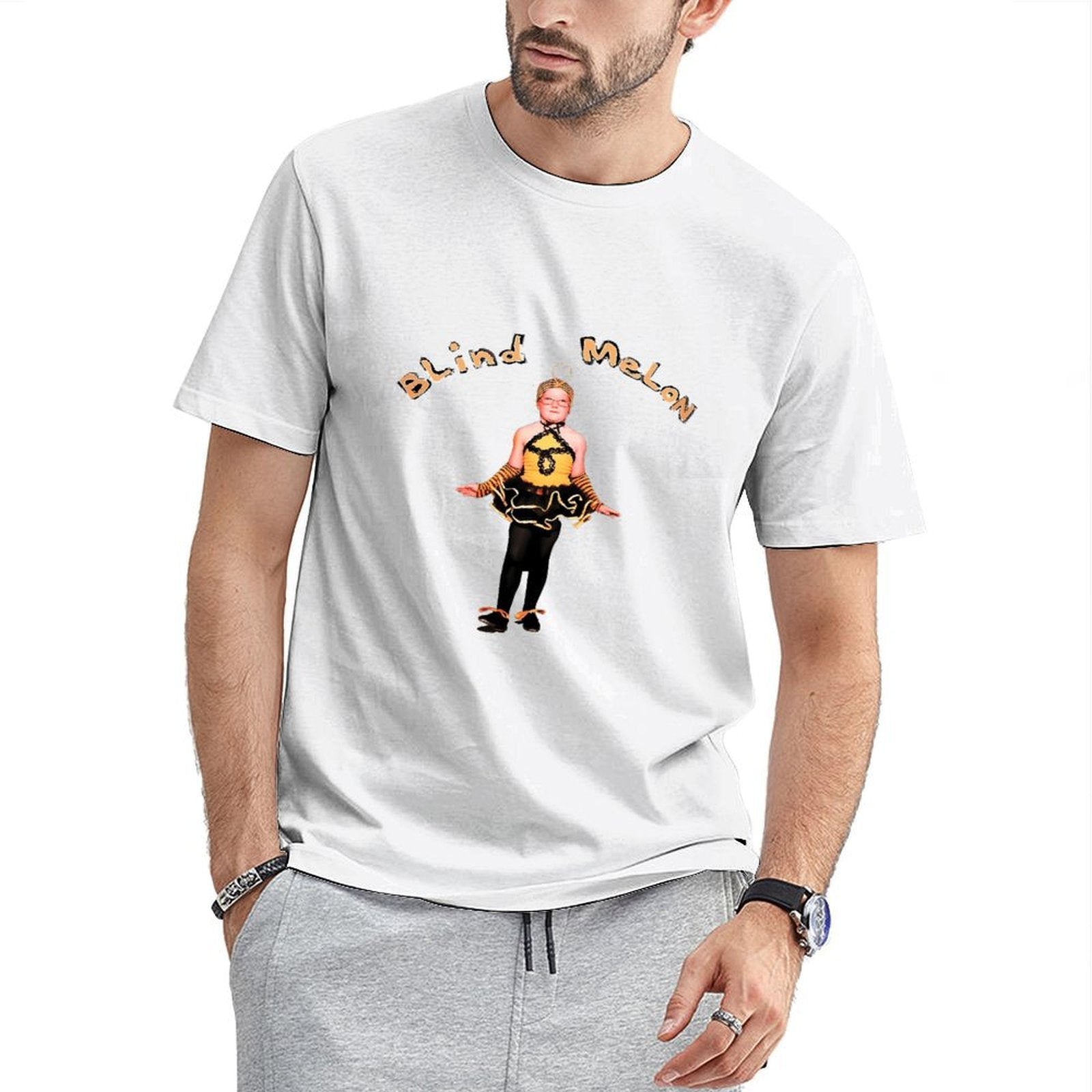 Inkmay Casual Cotton T-shirt Blind Melon Costume With Black Yellow Unisex T-shirtActiveWear Smooth Feel T-Shirt