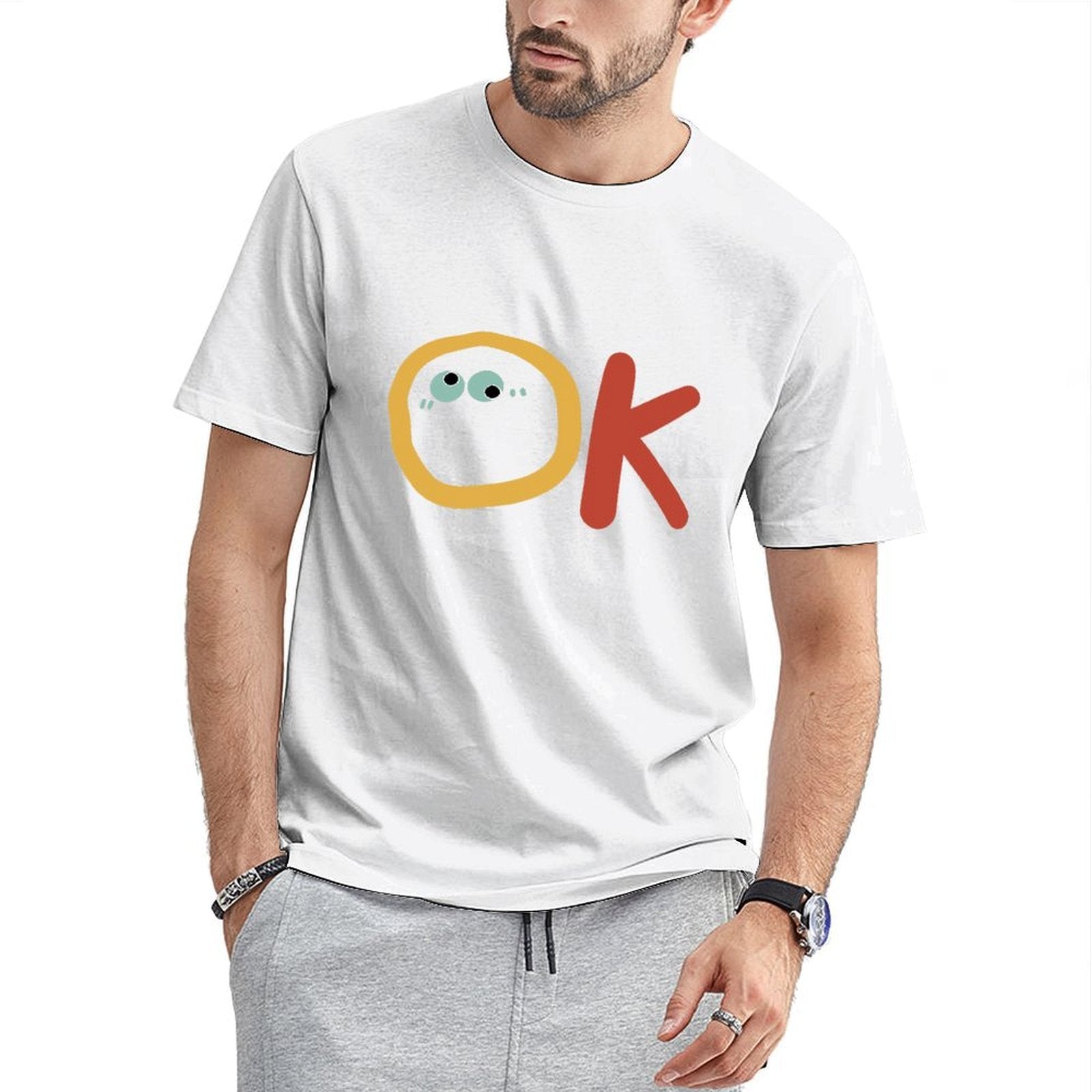 Inkmay Casual Cotton T-shirt Ok With Eyes And Red Unisex T-shirtActiveLine Strong T-Shirt