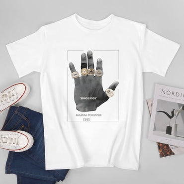 Inkmay Casual  Cotton T-shirt Hand Holding Rings Mamba Forever Und Unisex T-shirtPlain Fade-Resistant T-Shirt