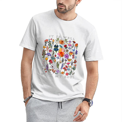 Inkmay Casual Cotton T-shirt Floral Design With Vibrant Colors Art Unisex T-shirtClassicLine TrueStyle T-Shirt