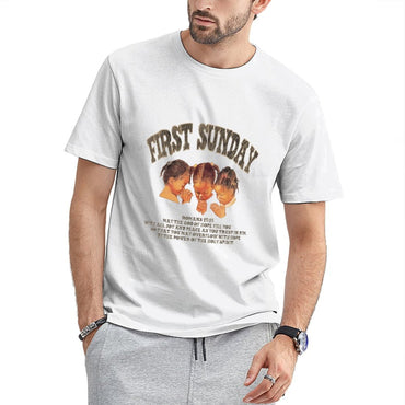 Inkmay Casual Cotton T-shirt First Sunday Children Praying Together Joyfully Unisex T-shirtCityStyle Moisture-Wicking T-Shirt