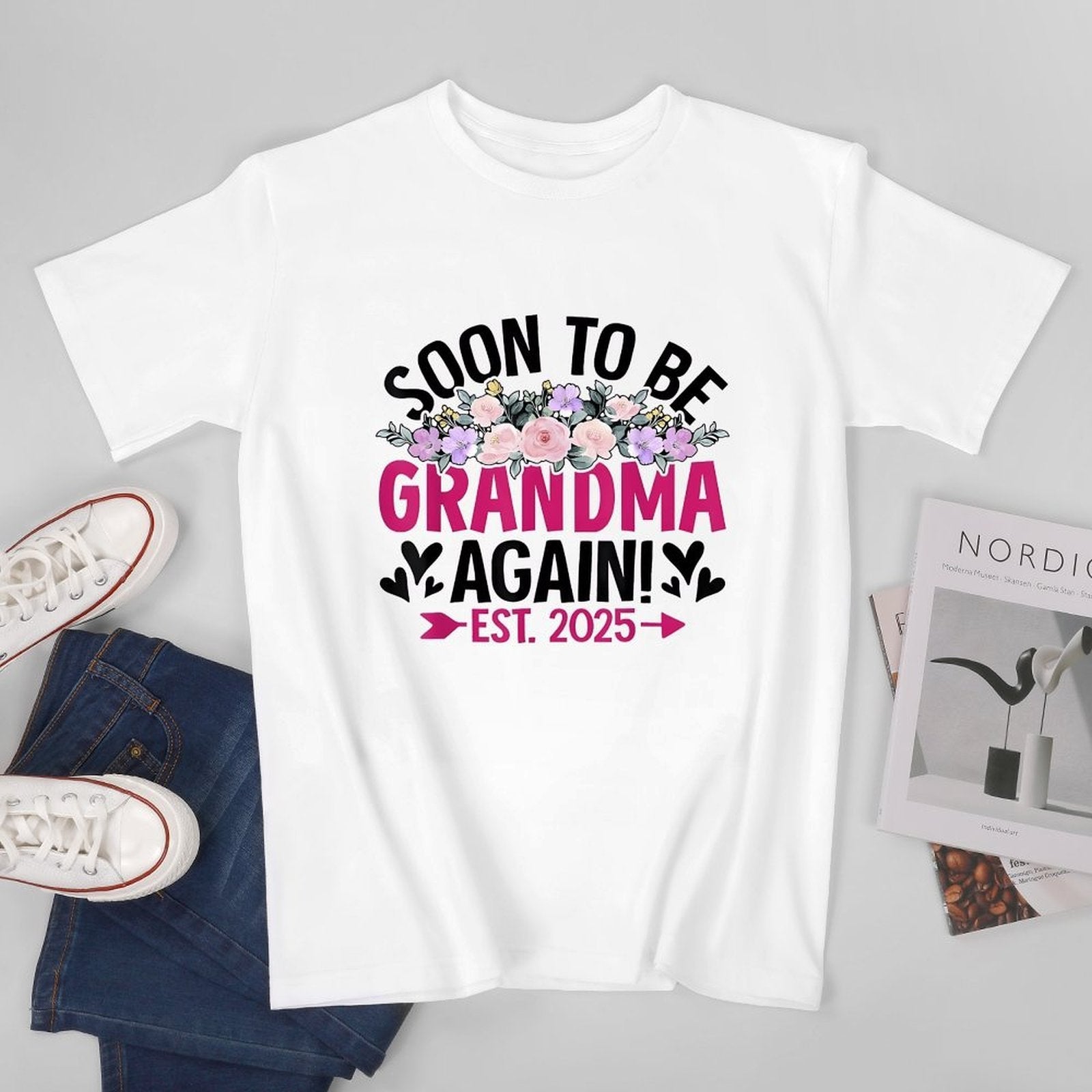 Inkmay Casual  Cotton T-shirt Soon To Be Grandma Again Est Unisex T-shirtBatch-Printed Printed T-Shirt