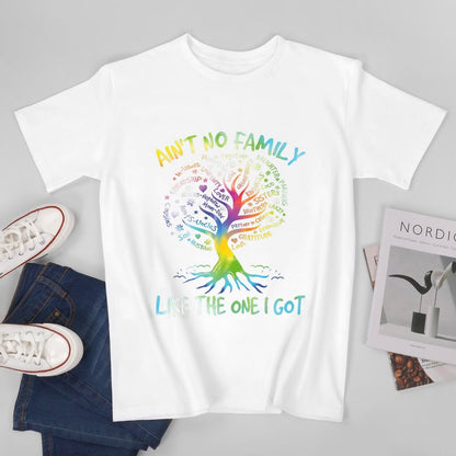 Inkmay Casual  Cotton T-shirt Family Tree With Colorful Words Unisex T-shirtEverydayWear Series T-Shirt