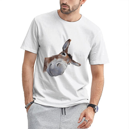 Inkmay Casual Cotton T-shirt Brown And White Donkey Head Print Unisex T-shirt