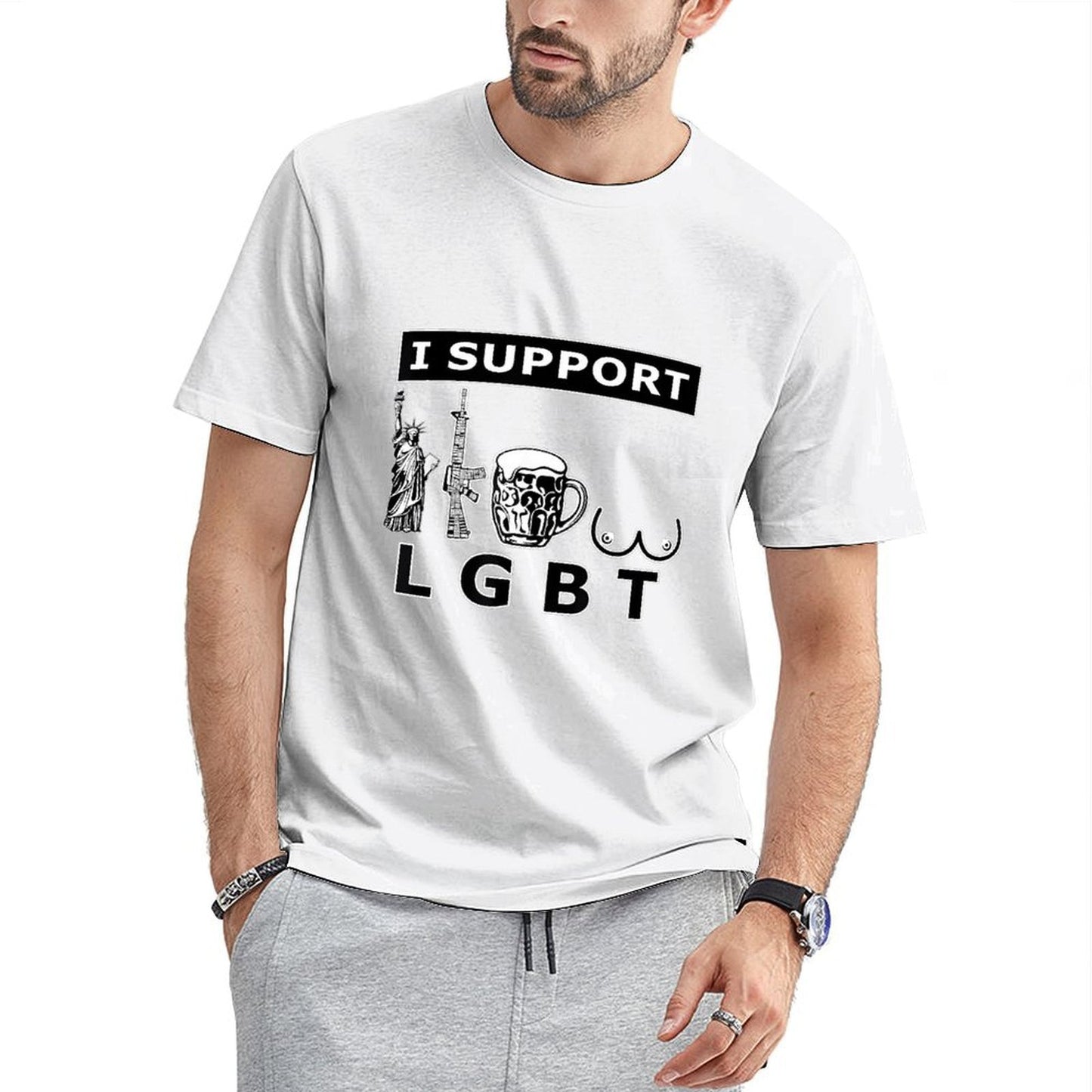 Inkmay Casual Cotton T-shirt Lgbt Support With Statue And Unisex T-shirtMidweight Eco / Sustainable T-Shirt