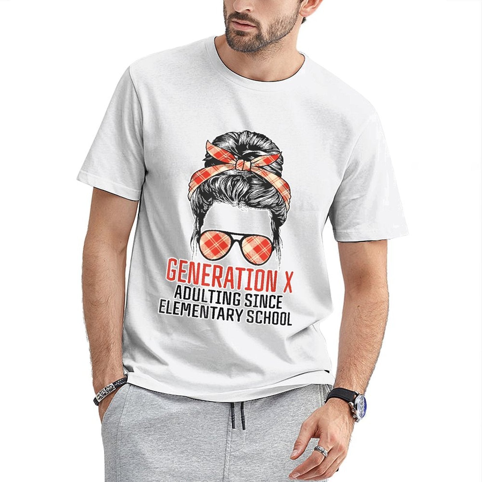 Inkmay Casual Cotton T-shirt Generation X Adulting Since Elementary School Unisex T-shirtColorfast CleanCut T-Shirt