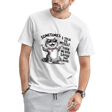 Inkmay Casual Cotton T-shirt Cool Cat Wearing Sunglasses And Collar Unisex T-shirtPure Midweight T-Shirt