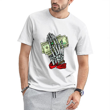 Inkmay Casual Cotton T-shirt Skeleton Hand Holding Money Bills Art Unisex T-shirtDailyFit ComfortSeries T-Shirt