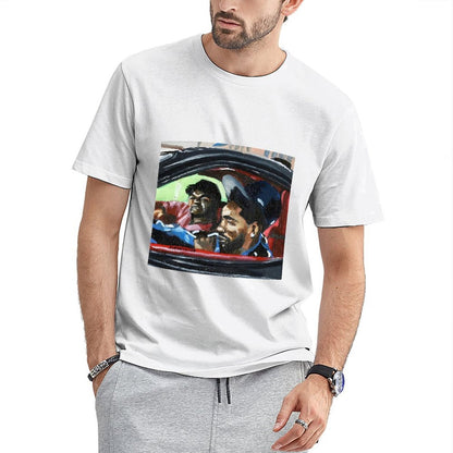 Inkmay Casual Cotton T-shirt Cartoon Puppet Holding Gun And Star Unisex T-shirt