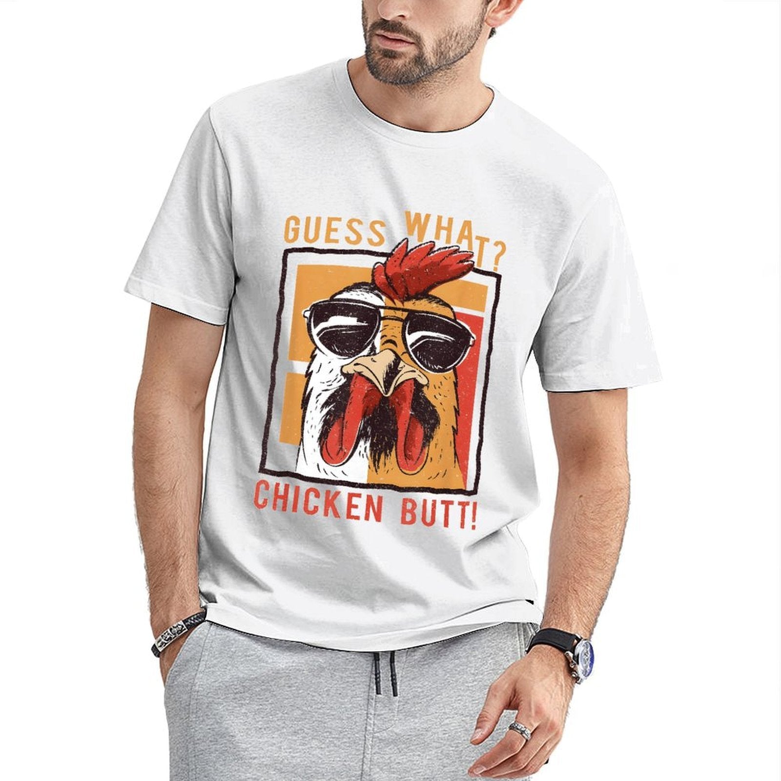 Inkmay Casual  Cotton T-shirt Chicken Butt Print With Sunglasses Design Unisex T-shirtPremium Finish Chill T-Shirt