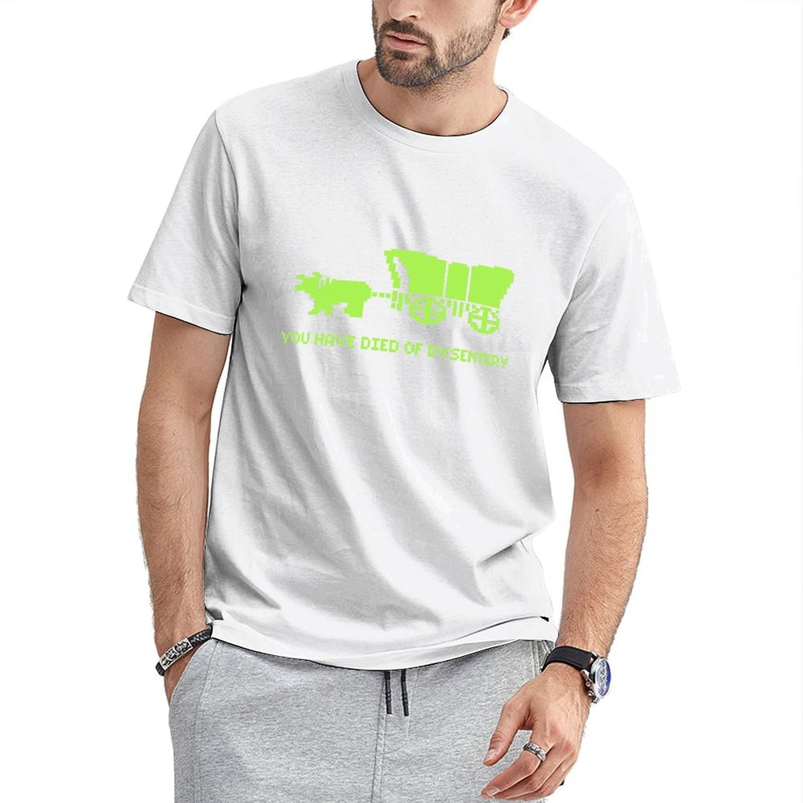 Inkmay Casual Cotton T-shirt Bright Green Background With Abstract Design Unisex T-shirtTrueComfort Crisp Print T-Shirt