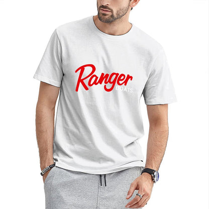Inkmay Casual  Cotton T-shirt Red Abstract Design With White Edge Unisex T-shirtPlain Clean Edges T-Shirt
