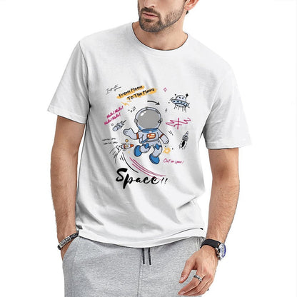 Inkmay Casual  Cotton T-shirt Space Adventure With Astronaut And Ufos Unisex T-shirtActive Print-Ready T-Shirt