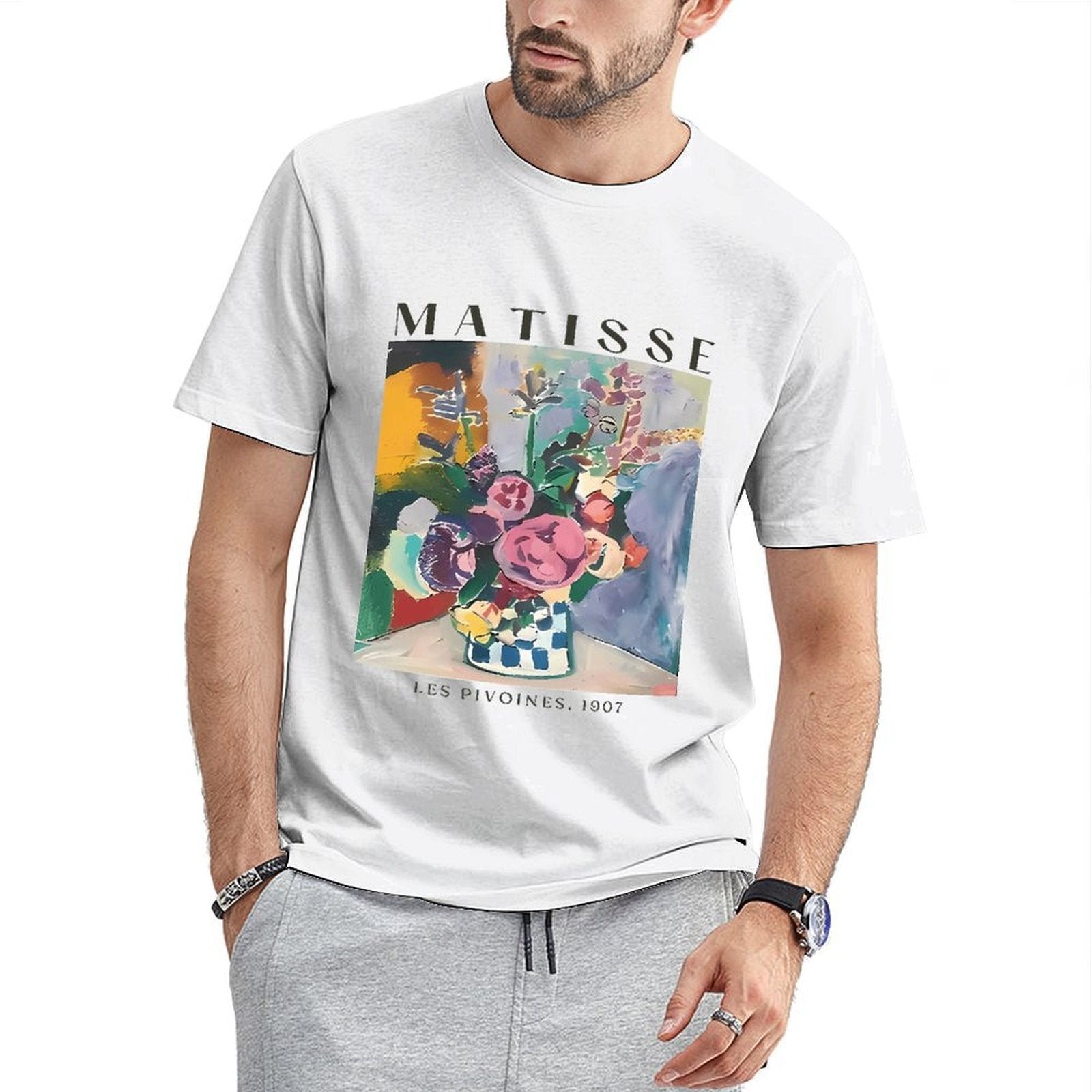 Inkmay Casual Cotton T-shirt Abstract Floral Art With Bold Colors Unisex T-shirtBreathable Bold T-Shirt