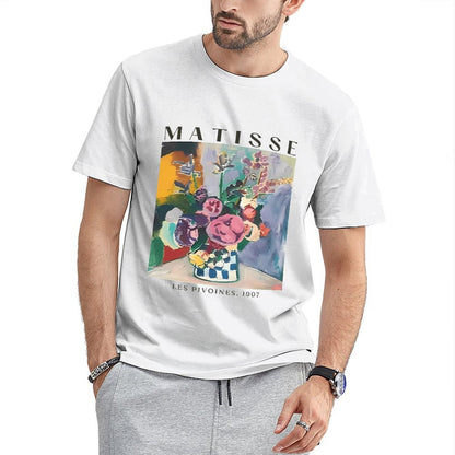 Inkmay Casual Cotton T-shirt Abstract Floral Art With Bold Colors Unisex T-shirtBreathable Bold T-Shirt