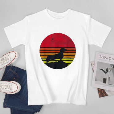 Inkmay Casual  Cotton T-shirt Sunset Silhouette Dog On Beach Scene Unisex T-shirtSport Urban T-Shirt