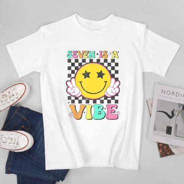Inkmay Casual  Cotton T-shirt Seven Is A Vibe Pattern Print Unisex T-shirtRegular Crewneck T-Shirt