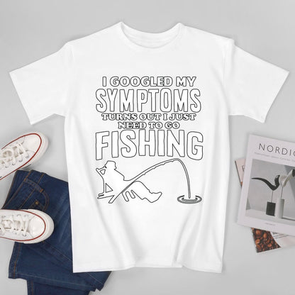 Inkmay Casual  Cotton T-shirt Fishing Theme Print On Black Background Unisex T-shirtTear-Resistant Wrinkle-Free T-Shirt
