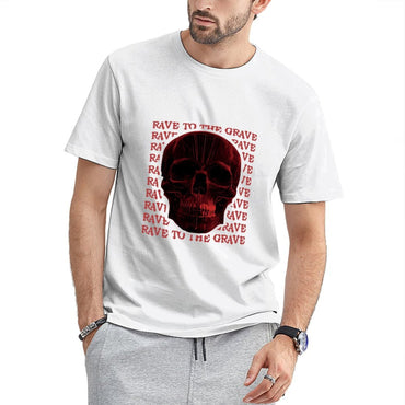 Inkmay Casual Cotton T-shirt Red Skull Pattern Print Art Design Unisex T-shirtSeries ComfortSeries T-Shirt