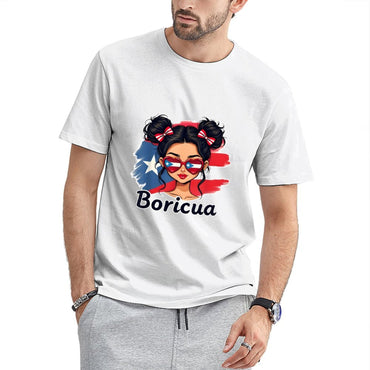 Inkmay Casual Cotton T-shirt Puerto Rican Flag Heart Glasses Boricua Unisex T-shirtSharp Pure T-Shirt