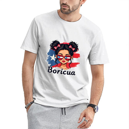 Inkmay Casual Cotton T-shirt Puerto Rican Flag Heart Glasses Boricua Unisex T-shirtSharp Pure T-Shirt