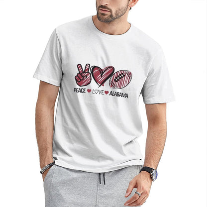 Inkmay Casual  Cotton T-shirt Peace Love Alabama Football Heart Gesture Unisex T-shirtSmoothWear Vibrant Colors T-Shirt