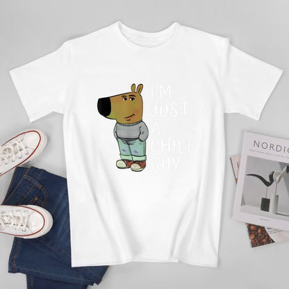 Inkmay Casual  Cotton T-shirt Cartoon Character Wearing Casual Outfit Standing Unisex T-shirtFitted LooseFit T-Shirt
