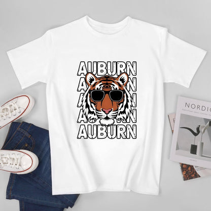 Inkmay Casual  Cotton T-shirt Auburn Tiger With Sunglasses Pattern Print Unisex T-shirtSeamless ClassicSeries T-Shirt