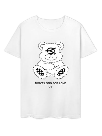 Inkmay Casual Cotton T-shirt Teddy Bear With Cloudy Pattern Prints Unisex T-shirtEasyStyle SoftWear T-Shirt